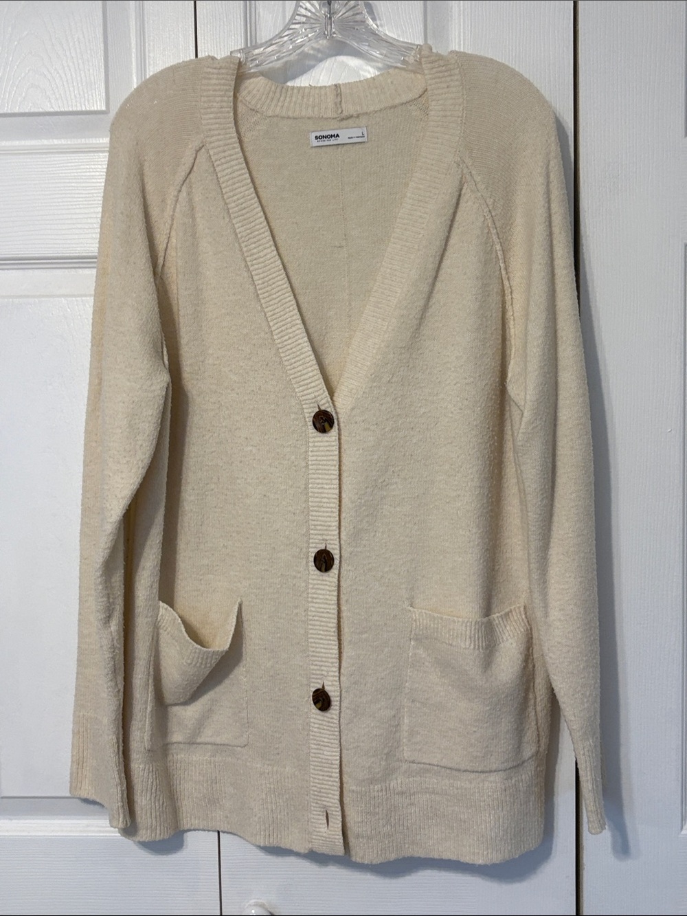 Comfy Sonoma Cream Button-Front Cardigan with Patch Pockets Large